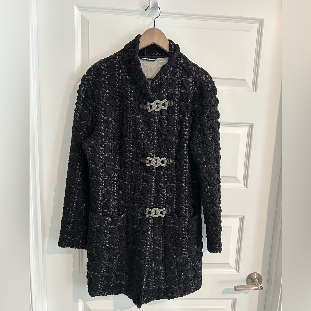 Samuel Dong Textured Coat Frog Closure Silver Toggles Black Gray Size L /